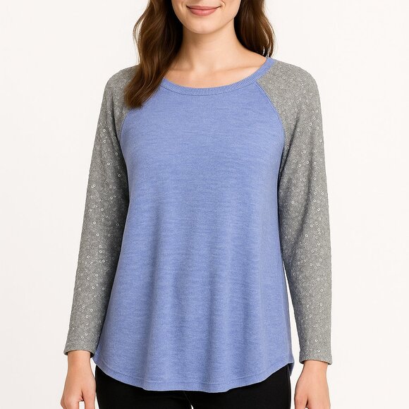  Tommy Bahama Silk Knit Top 2w Sparkling Grey Sequin Sleeves Chic - Picture 1 of 7